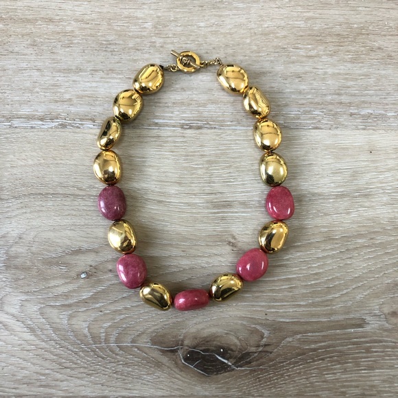 NWOT Ralph Lauren Pink And Gold Statement Necklace - Picture 1 of 6